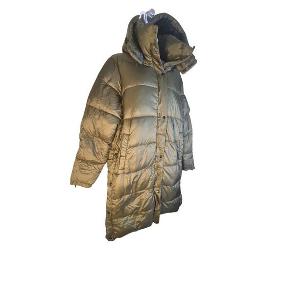 Halogen Womens Hooded Long Puffer Jacket With Removable Hood Green Medium - Picture 3 of 9